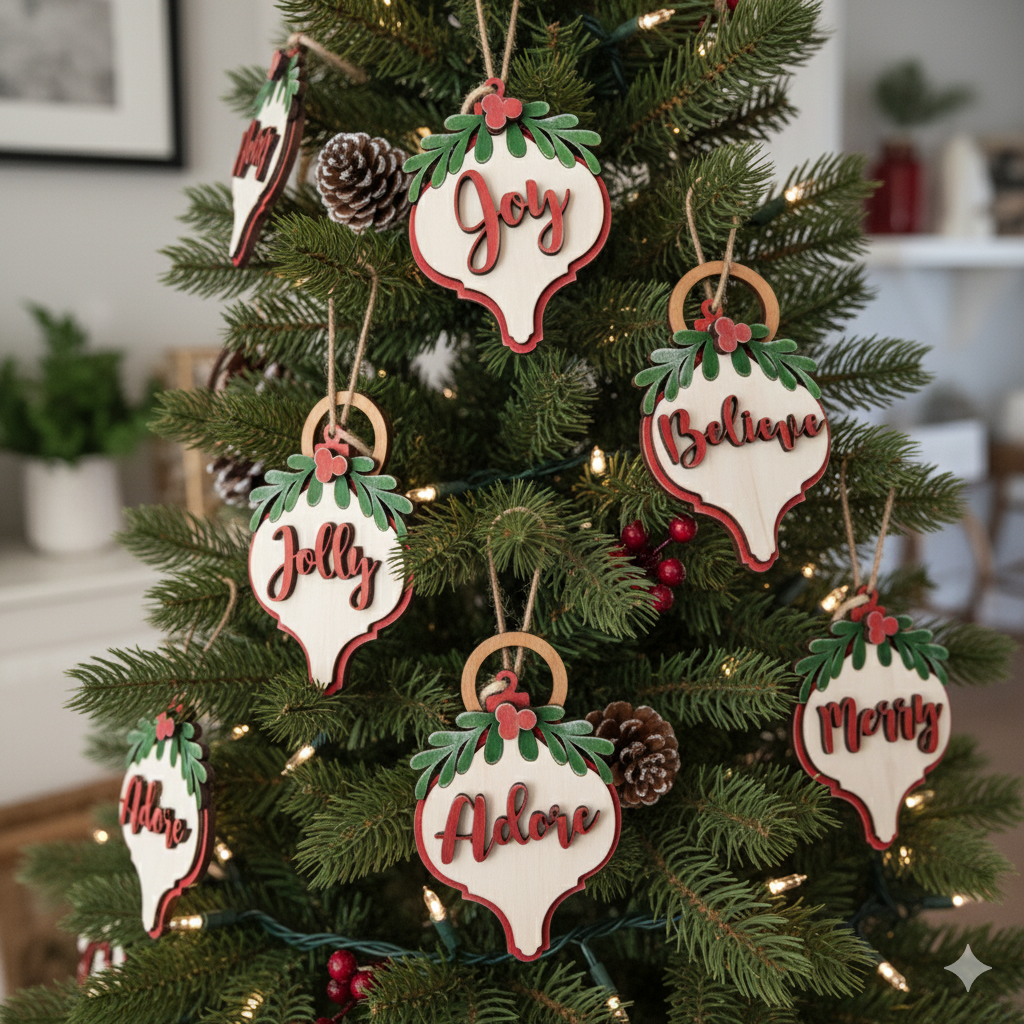 Wood Script Christmas Ornament